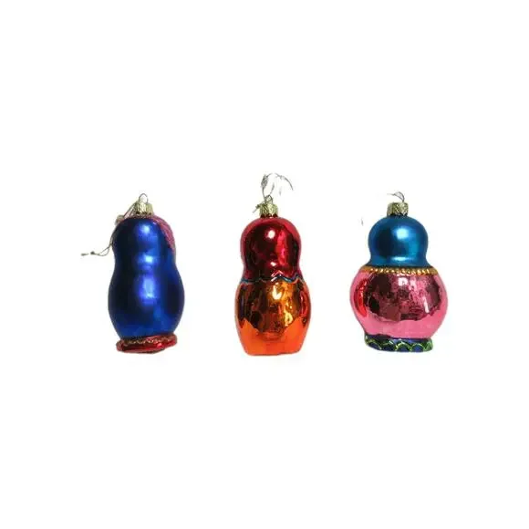 Russian Nesting Doll Glass Ornaments Set Of 3 SMITHSONIAN INSTITUTION 5" Tall
